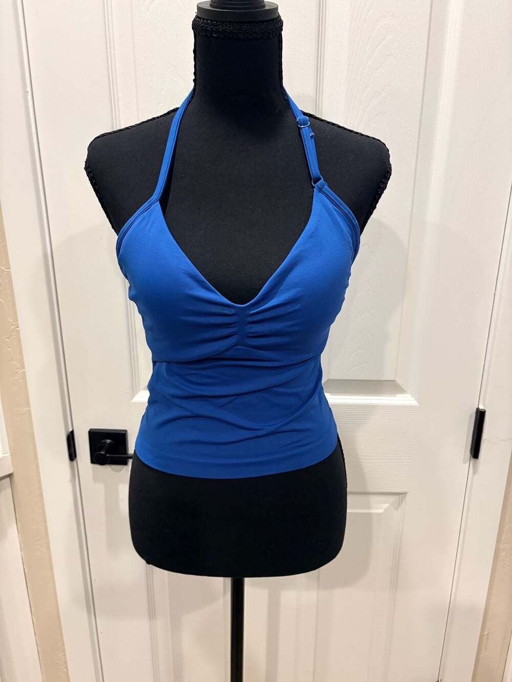 Blue Halter Neck Built-in Bra Workout Tank Top S (51)